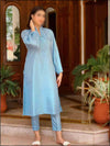 2 Piece Sky Blue Silk Readymade Suit With Pleated Sleeves 189