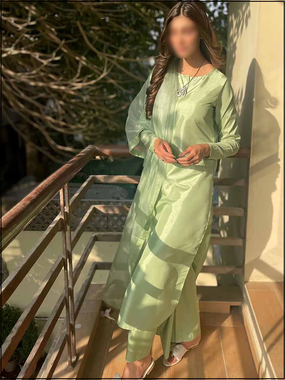 3 Piece Pistachio Green Silk Readymade Suit With Organza Dupatta 193