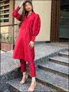 2 Piece Red Silk Readymade Suit With Button 197