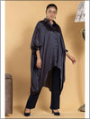Black Silk Poncho Readymade Top With Button 202