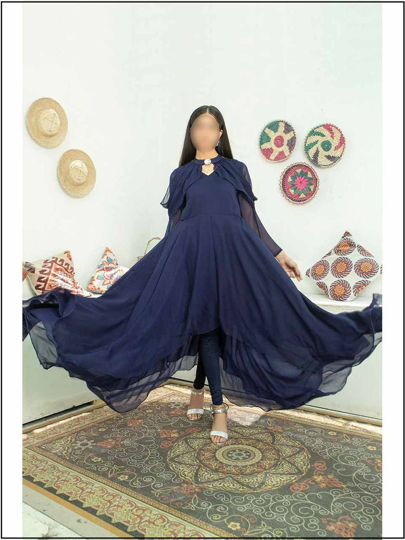 Romantic Blue Crinkle Chiffon Readymade Maxi With Cover Up 208