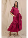 Mehroon Cotton Readymade Maxi In Tiered Style 301