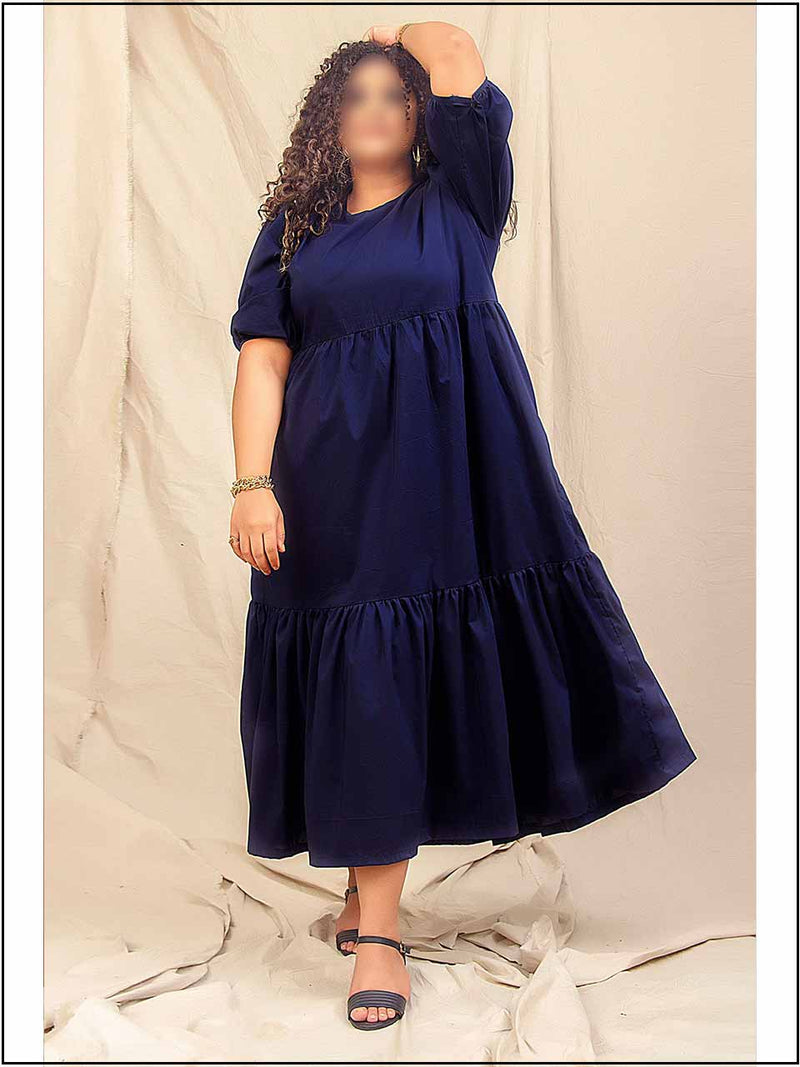 Navy Blue Cotton Readymade Maxi In Tiered Style 304