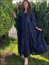 Black Cotton Readymade Maxi In Tiered Style 332
