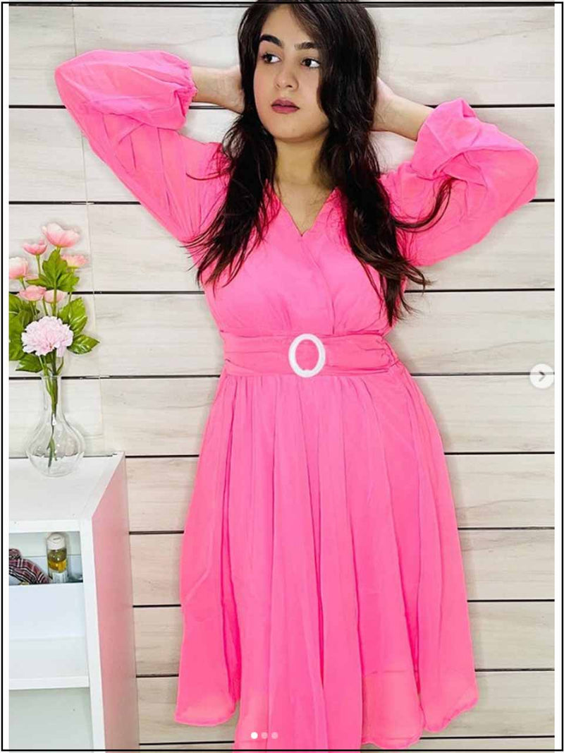 Pink Organza Readymade Top With Belt 341