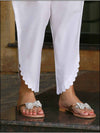 White Cotton Readymade Straight Trouser In Scallops Style 362
