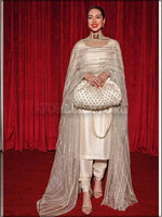3 Piece White Silk Readymade Suit With Embellished Organza Dupatta 367