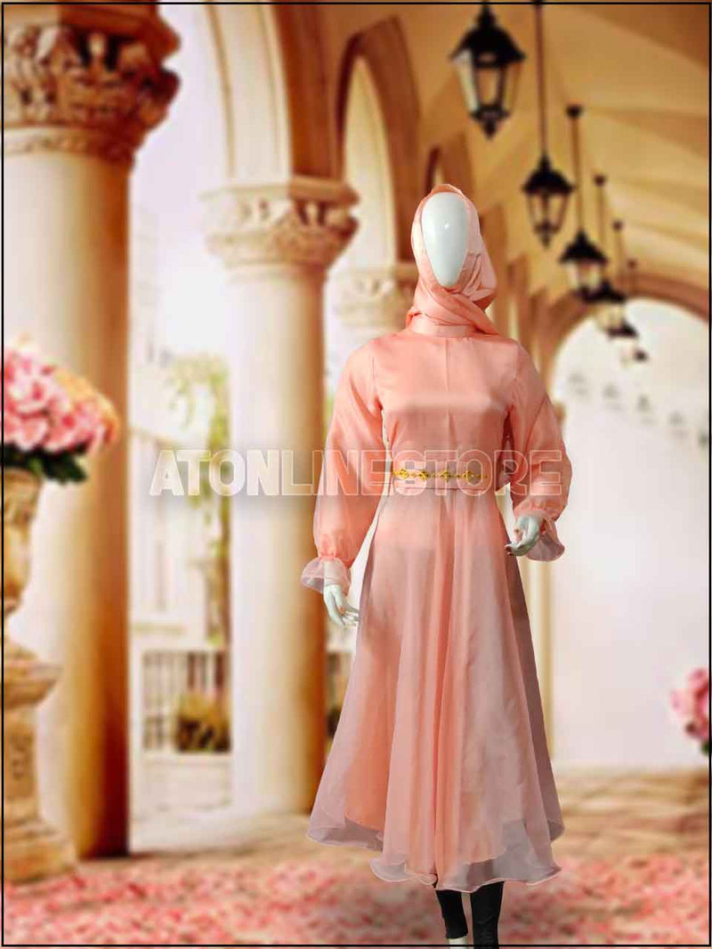 Pink Organza Readymade Maxi With Embroidered Belt 450