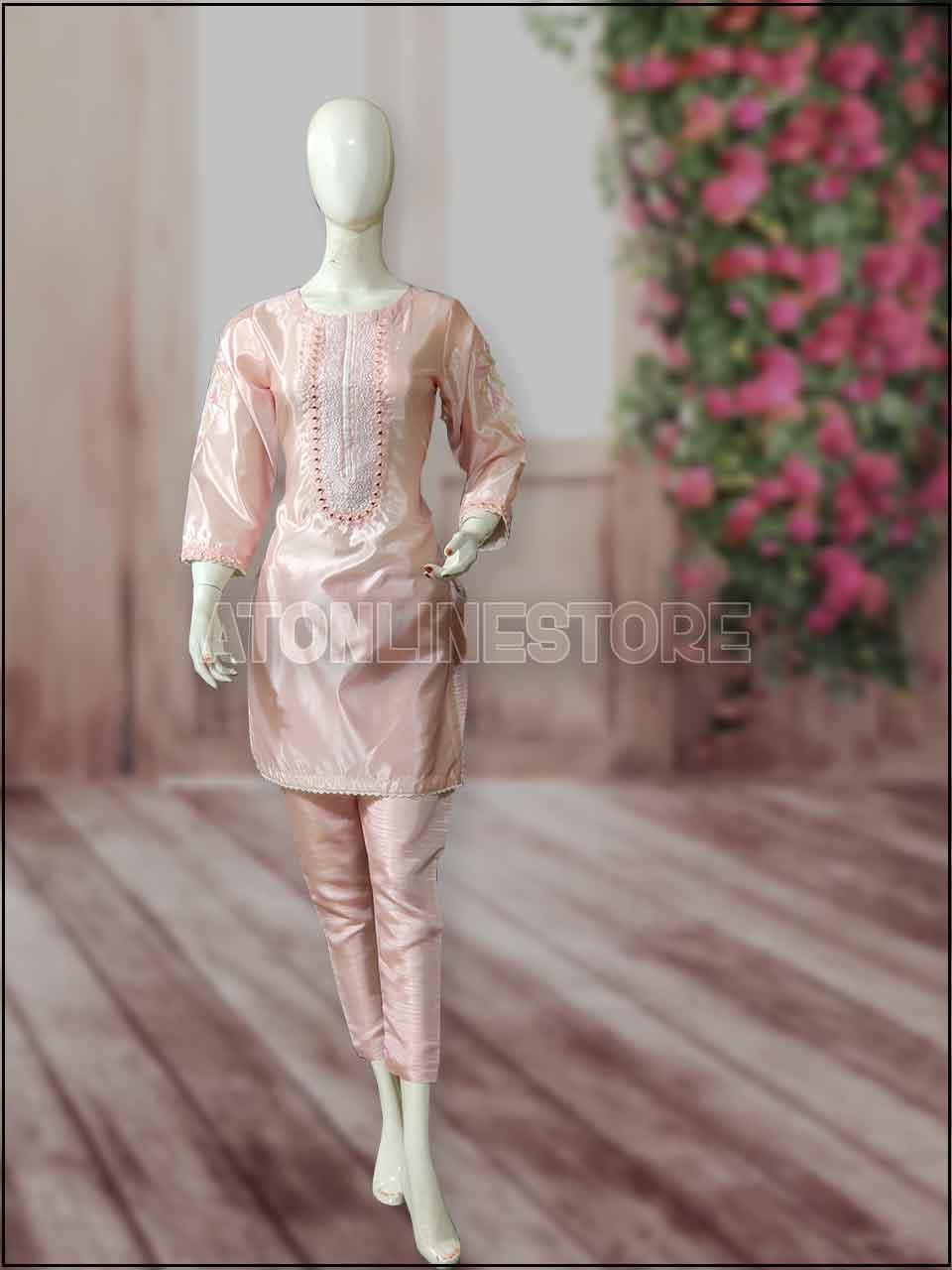 ATM24022 | 2 Piece Silk Readymade Suit With Mirror Embroidered