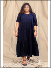 Navy Blue Cotton Readymade Maxi In Tiered Style 304