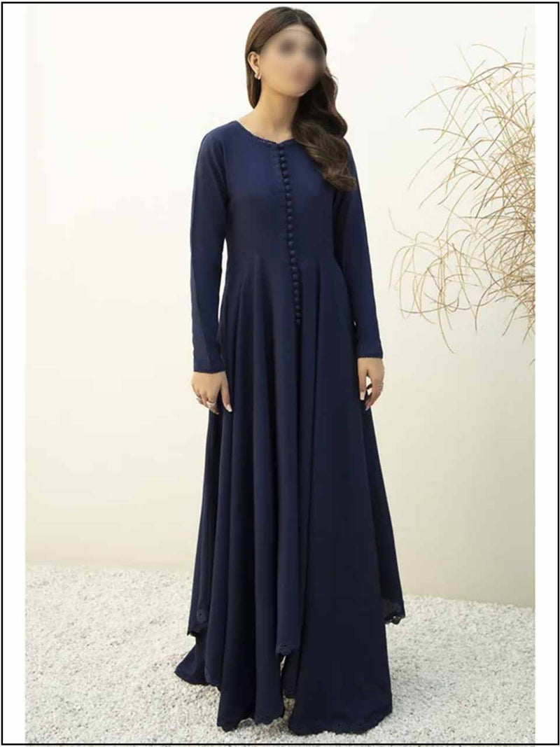 2 Piece Blue Linen Readymade Suit Frock Style 143
