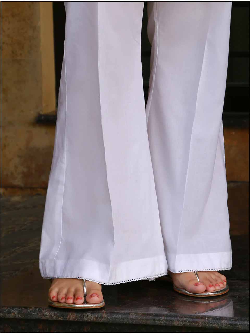 White Cotton Readymade Trouser In Plazo Style 360