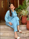 2 Piece Sky Blue Silk Readymade Suit With Pleated Sleeves 189