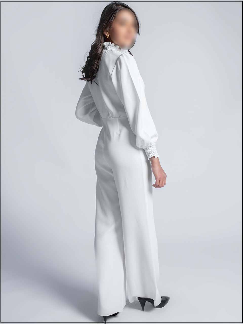 White Readymade Georgette Jumpsuit 23118