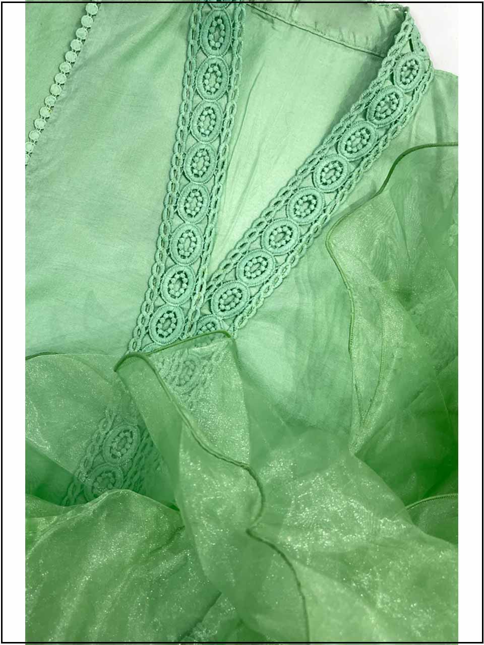 ATM13005RC | 4 Piece Mint Green Silk Readymade Suit With Ruffle Dupatta