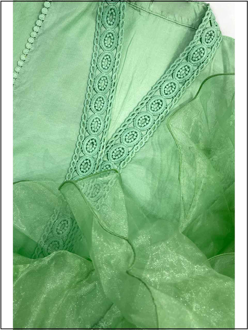 4 Piece Mint Green Silk Readymade Suit With Ruffle Dupatta 135
