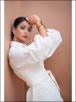 White Cotton Readymade Maxi With Kimono Belt 305