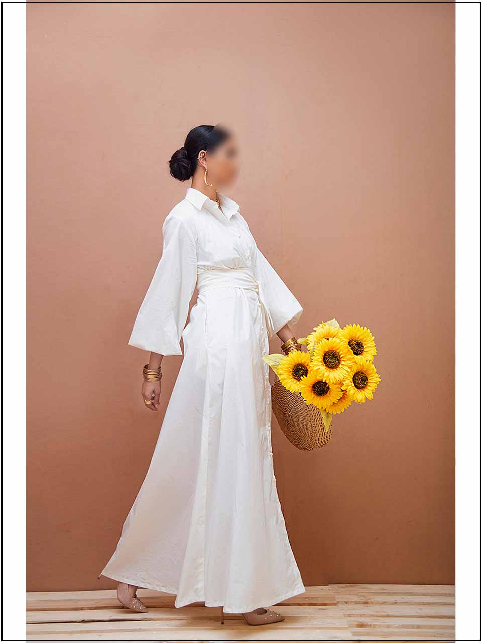 White Cotton Readymade Maxi With Kimono Belt 305