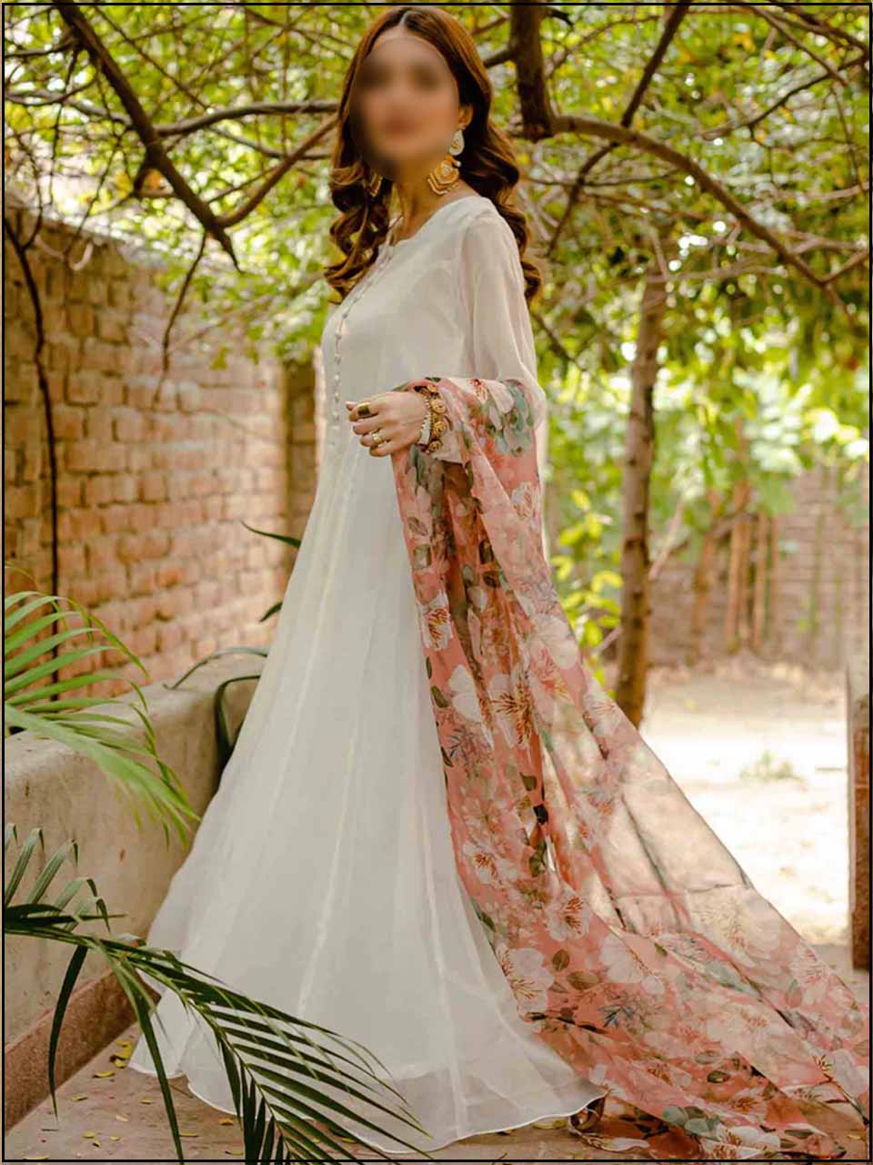 2 Piece White Chiffon Readymade Suit With Button 192