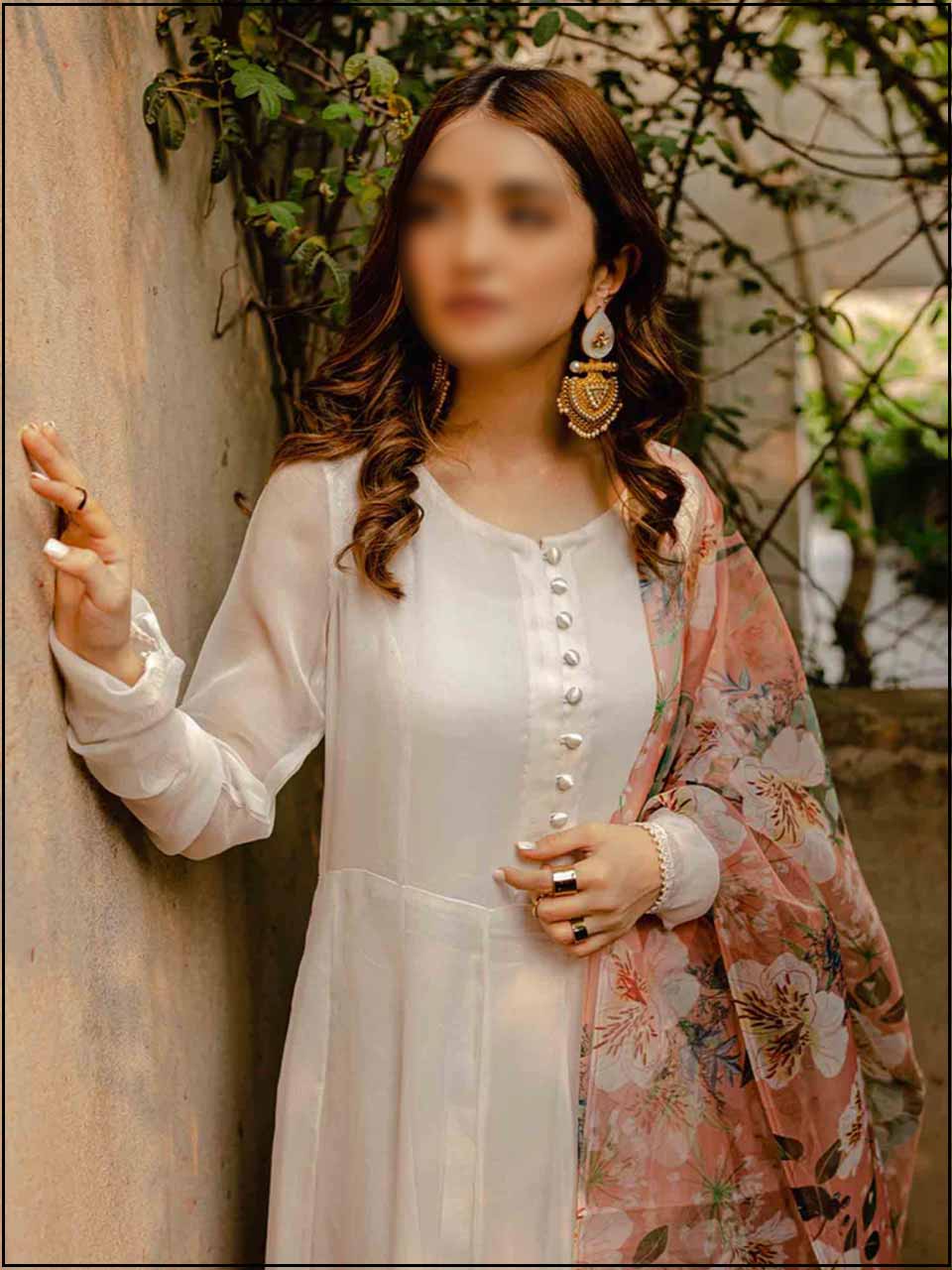 2 Piece White Chiffon Readymade Suit With Button 192