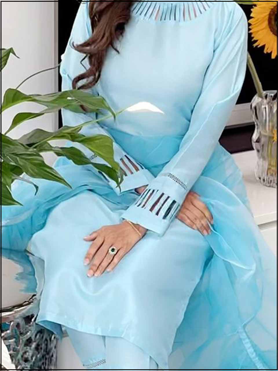 ATM770AN | 3 Piece Blue Silk Readymade Suit With Ruffle Dupatta