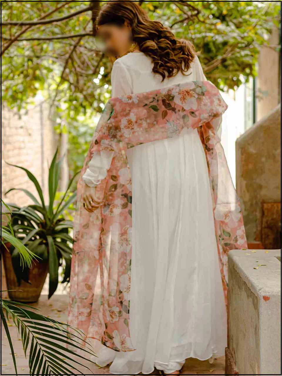 2 Piece White Chiffon Readymade Suit With Button 192