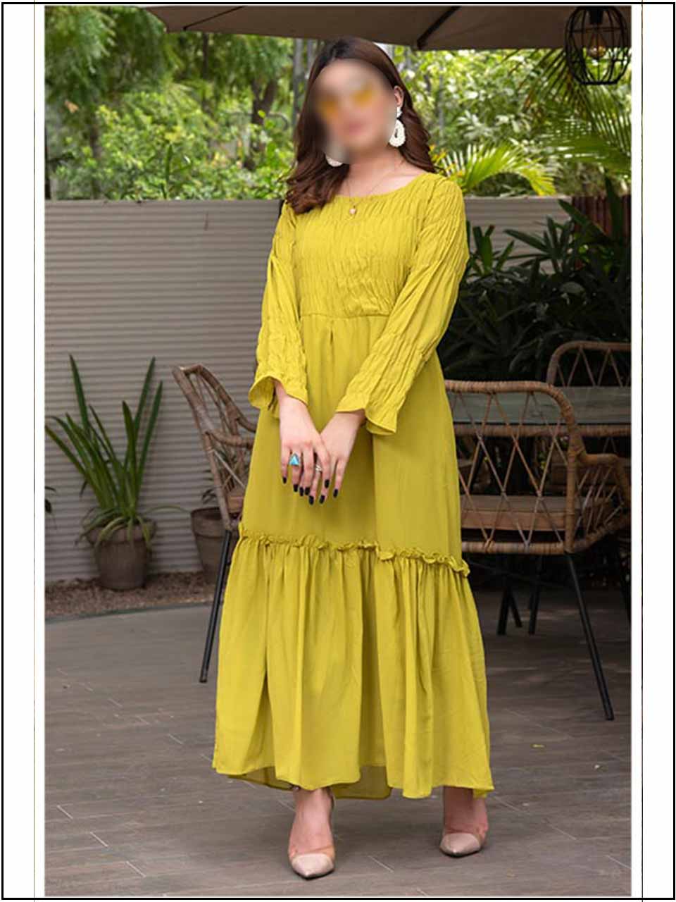 Green Chiffon Readymade Maxi With Elasticized  323