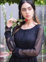 2 Piece Black Chiffon Readymade Suit With Button 191