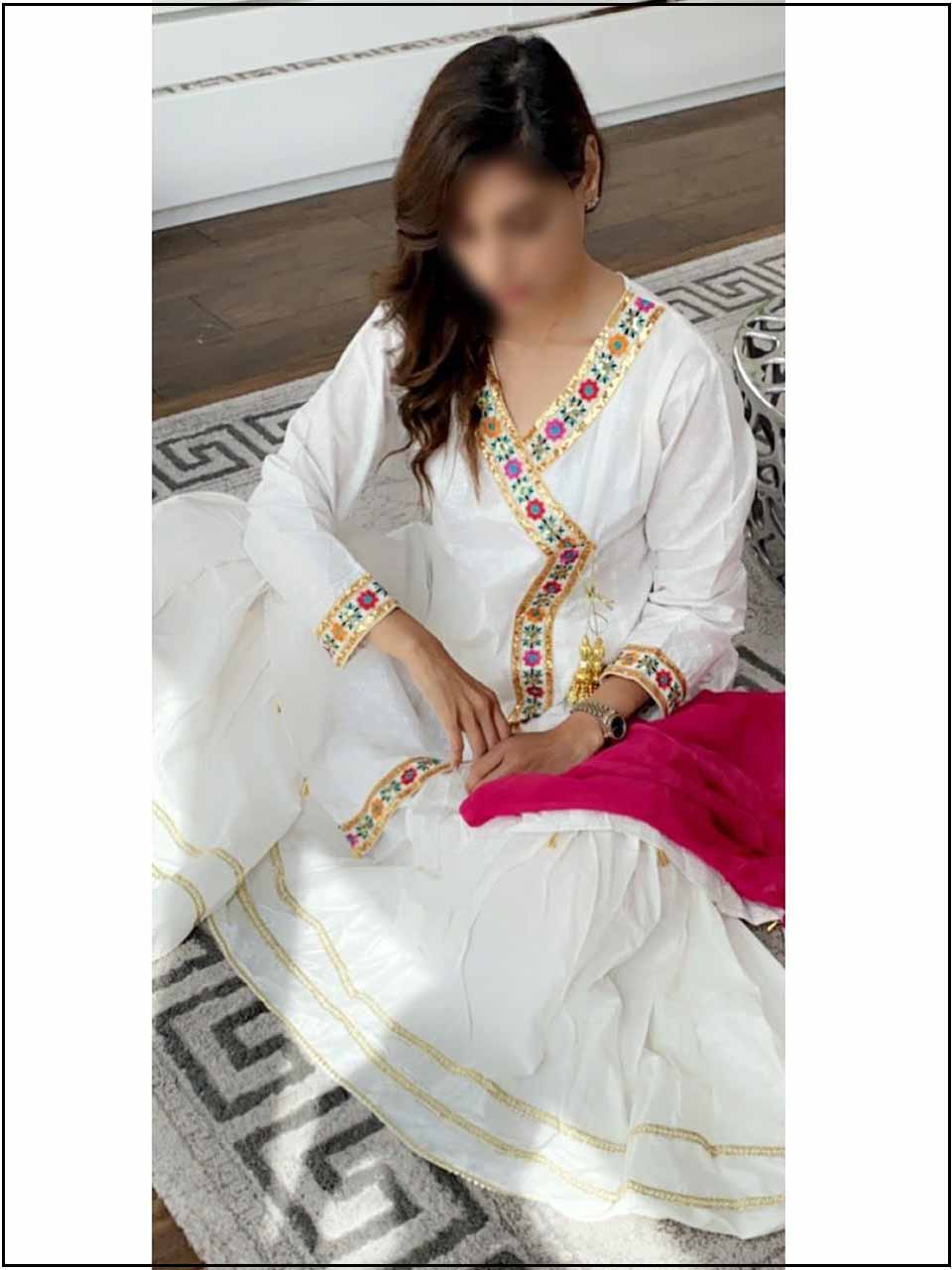 3 Piece White Linen Angrakha Style Readymade Suit 128