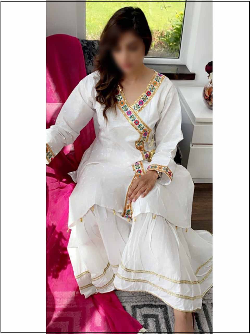 3 Piece White Linen Angrakha Style Readymade Suit 128