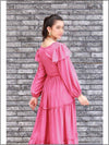 Pink Linen Readymade Maxi In Tiered Style 352
