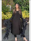 3 Piece Black Silk Readymade Suit With Ruffle Dupatta 136
