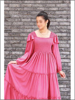 Pink Linen Readymade Maxi In Tiered Style 352