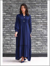 Blue Linen Readymade Maxi In Tiered Style 353
