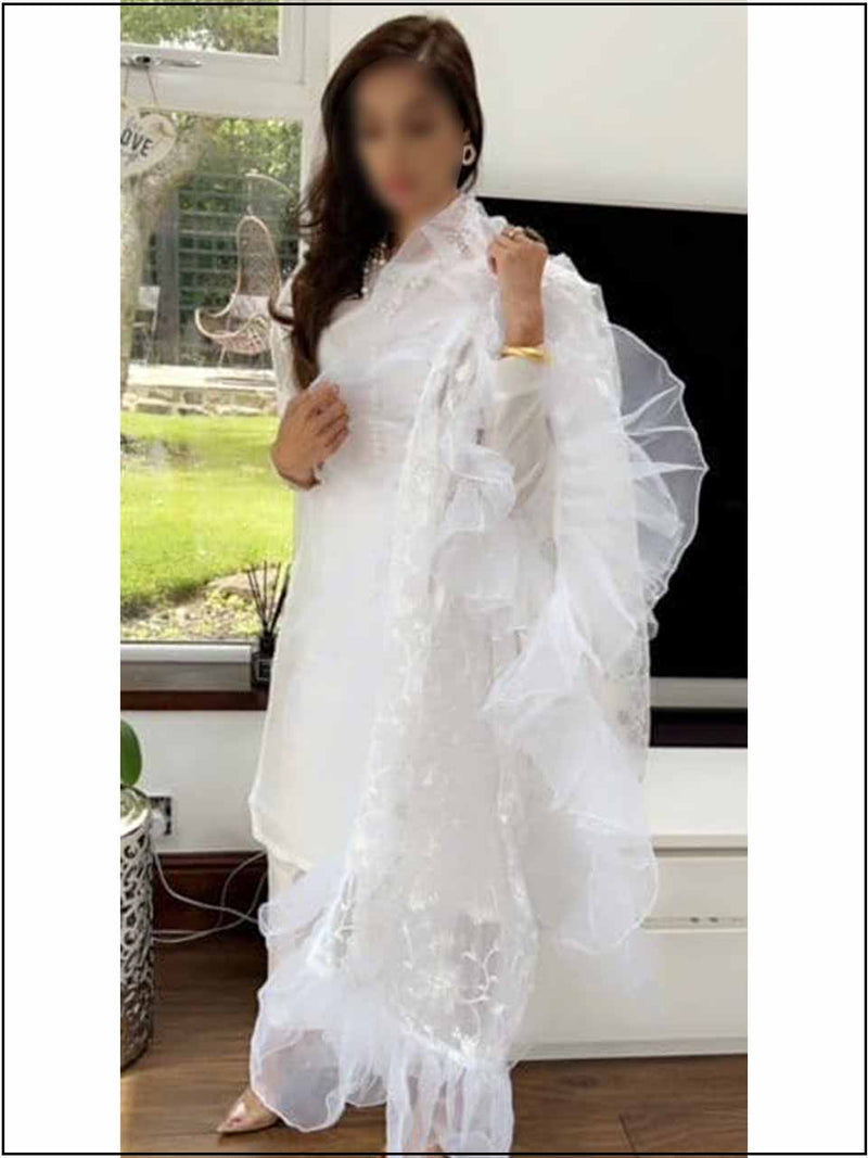 3 Piece White Silk Readymade Suit With Simple Dupatta 124