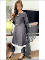 3 Piece Black Silk Readymade Suit with Pleated Duppatta 127