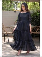 Black Chiffon Readymade Maxi In Tiered Style 313