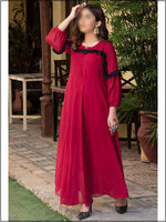 Red Chiffon Readymade Maxi In Frilled Style 312